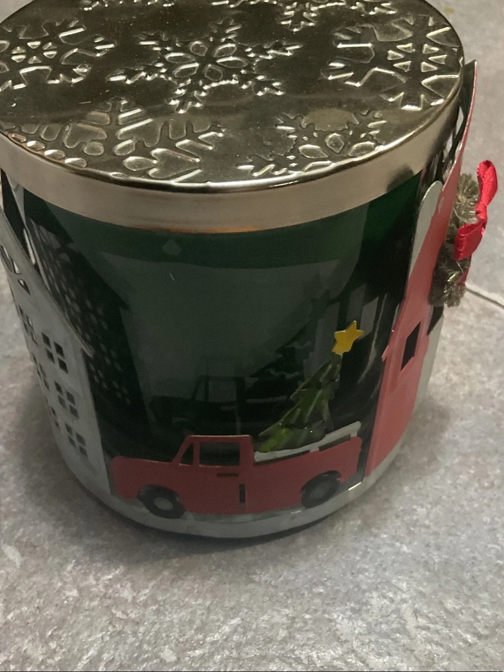 Sonoma Red Barn Holiday Tin with Gold Embossed Lid